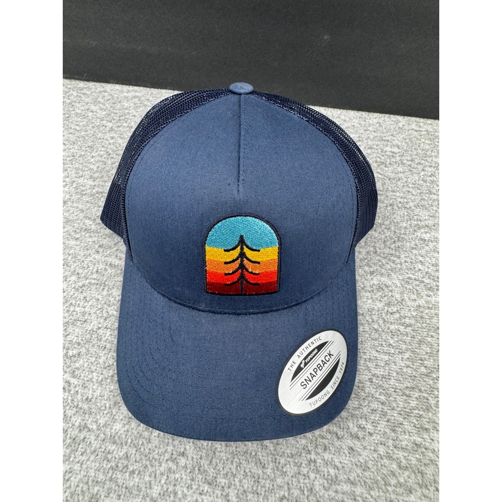 New Yupoong The Classics Snapback Hat Navy Blue Embroidered Tree Sunset OSFA